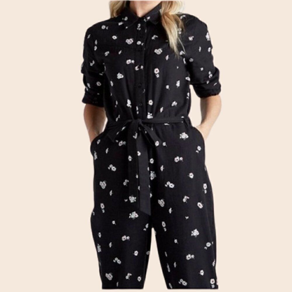 Lucky Brand Black Daisy Print Logan Jumpsuit Size Small Petite